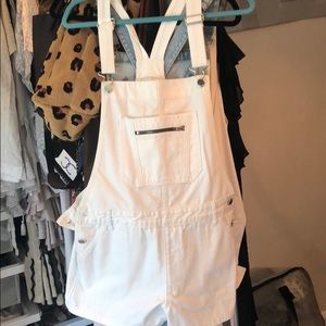 White overalls. Abercrombie and Fitch!